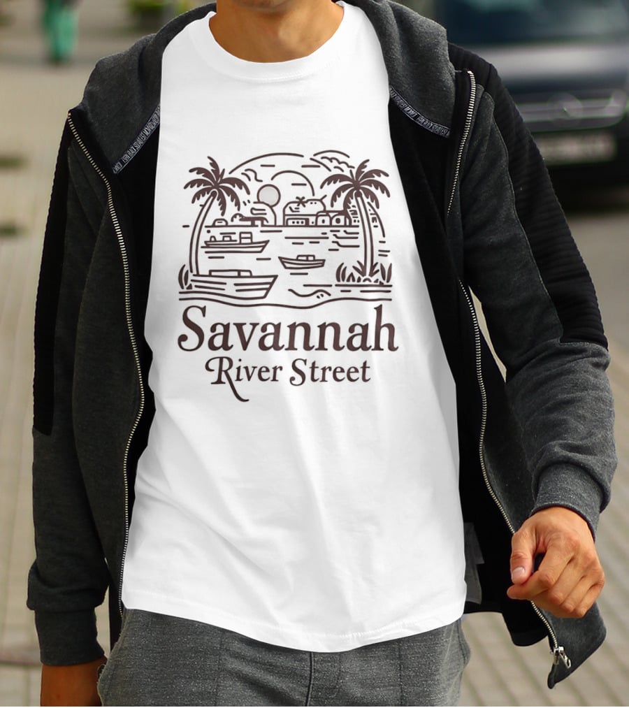 Savannah River Street Georgia Palm Trees Souvenir T-Shirt