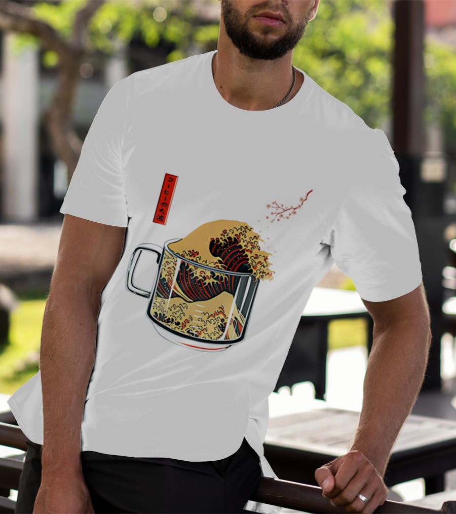The Great Wave Of Coffee In A Cup With Japanese T-Shirt