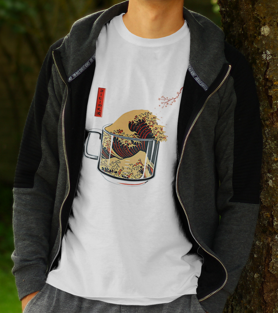 The Great Wave Of Coffee In A Cup With Japanese T-Shirt