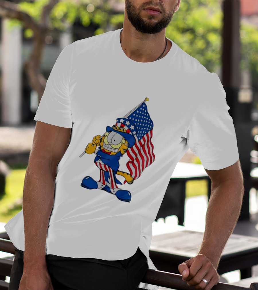 Orange Cat 250 Years Of Freedom Garfield Uncle Sam American Flag T-Shirt