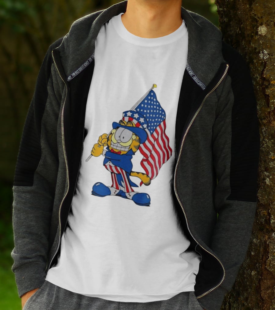 Orange Cat 250 Years Of Freedom Garfield Uncle Sam American Flag T-Shirt