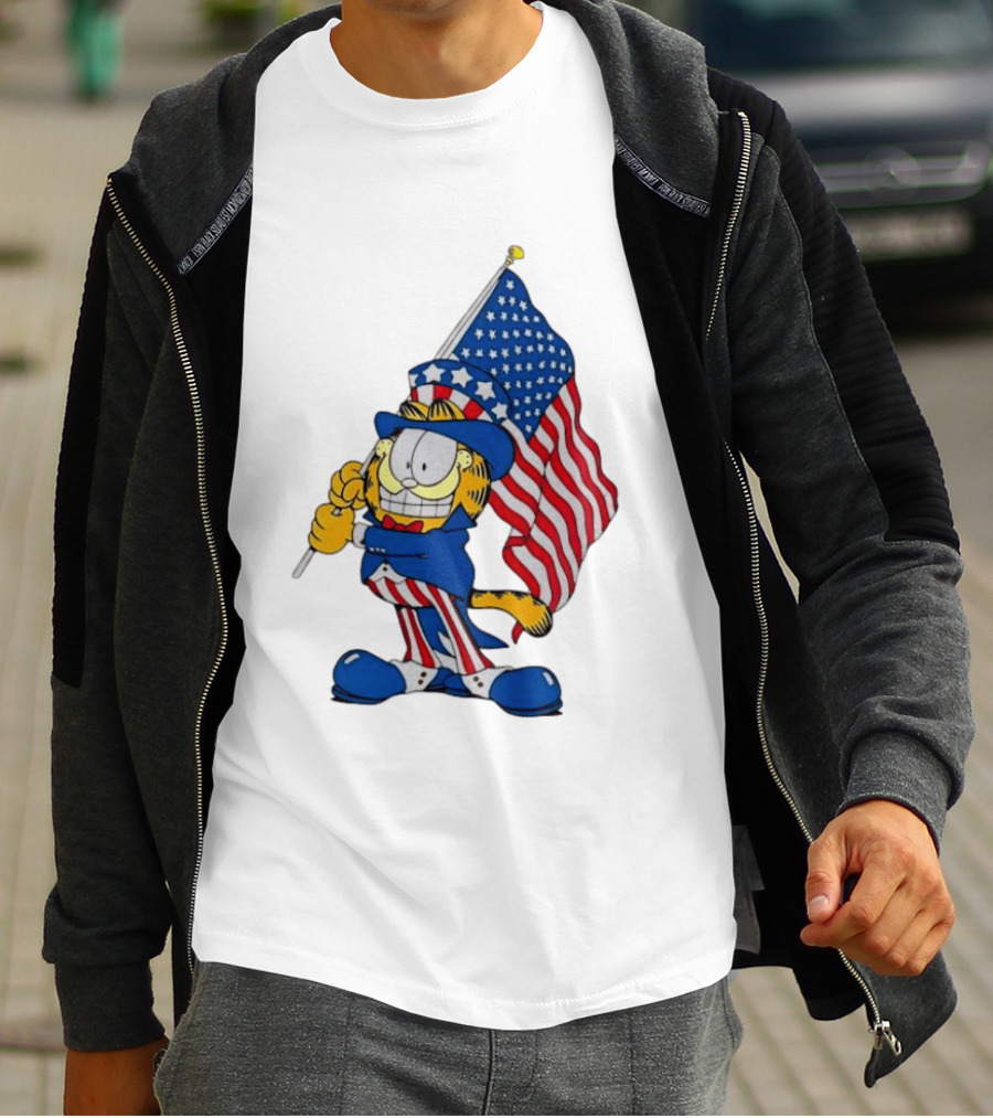 Orange Cat 250 Years Of Freedom Garfield Uncle Sam American Flag T-Shirt