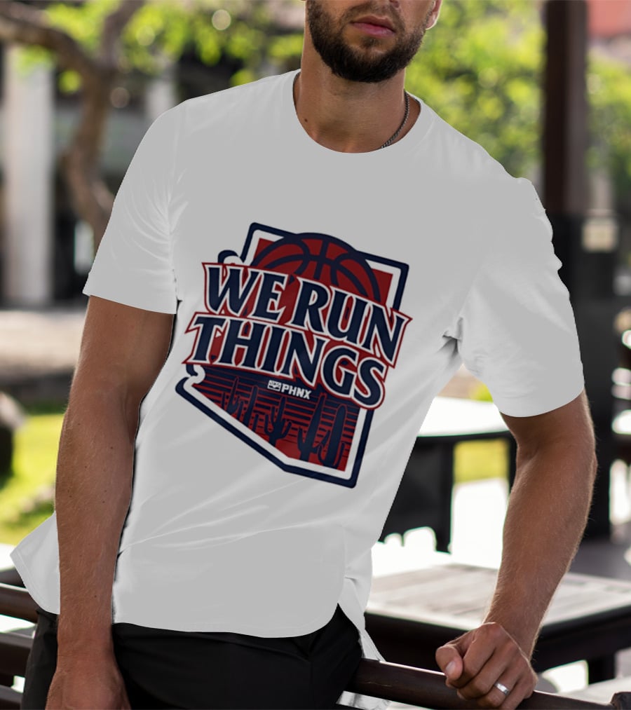 PHNX We Run Things Cactus Basketball Desert Scene T-Shirt