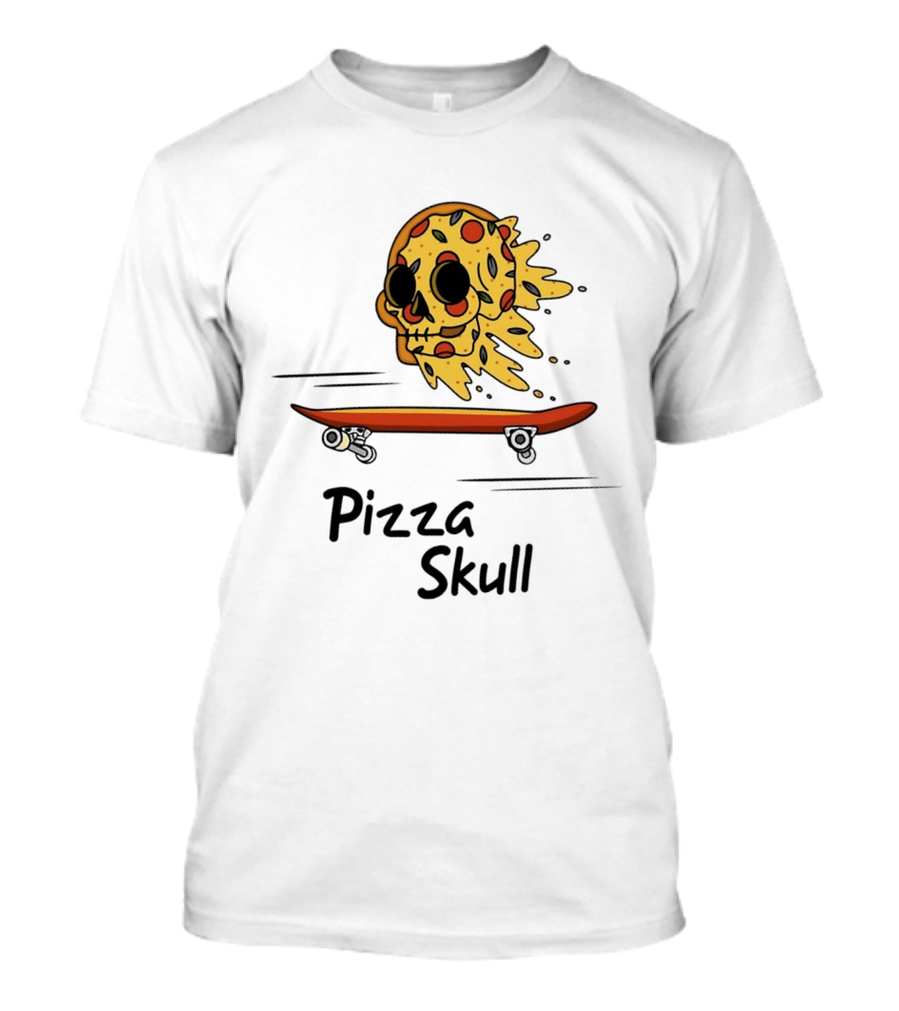 Pizza Skull Melting Slice Skateboard T-Shirt