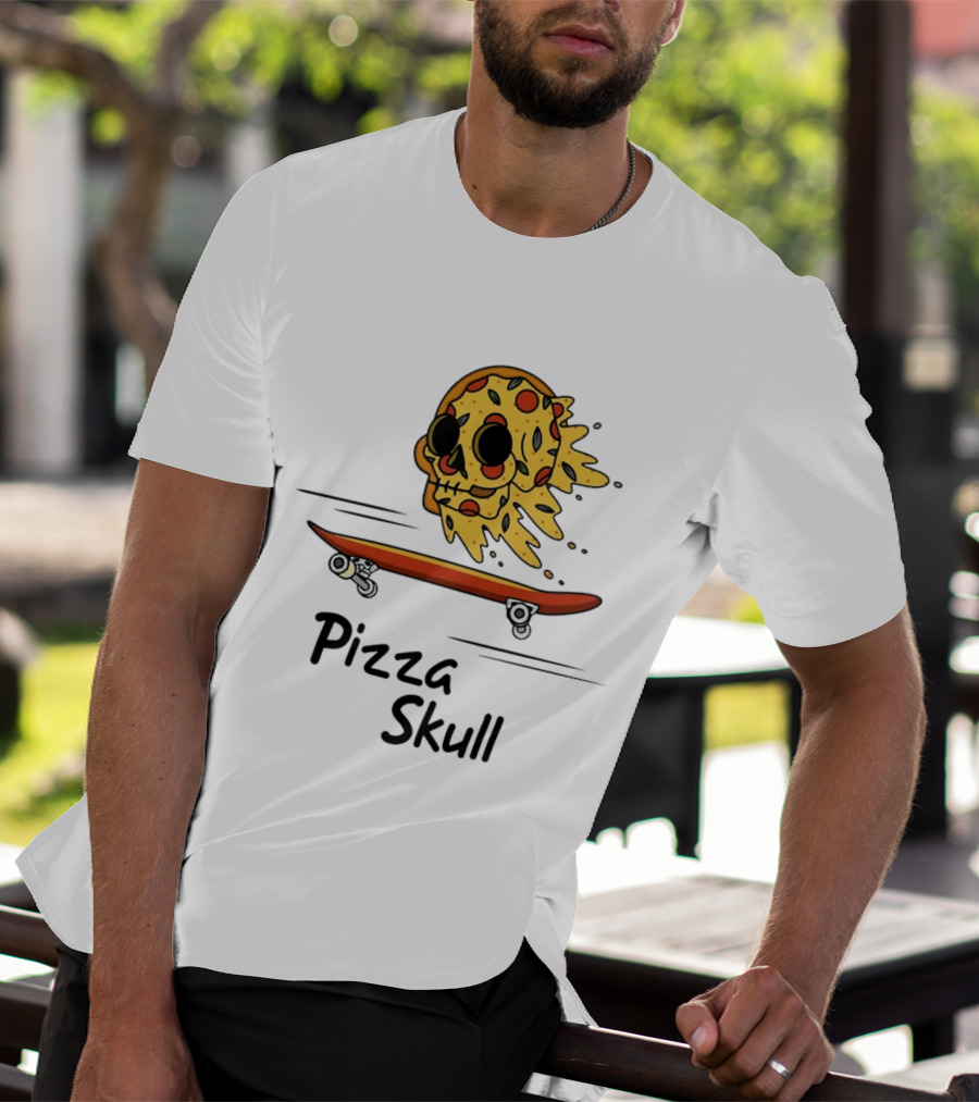 Pizza Skull Melting Slice Skateboard T-Shirt