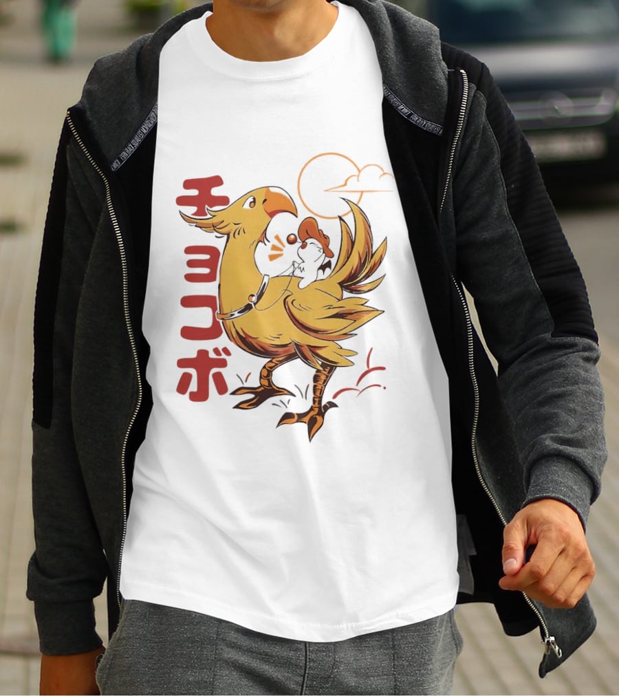 Kaweehaw Cowboy Moogle Riding Chocobo Retro Style Japanese T-Shirt