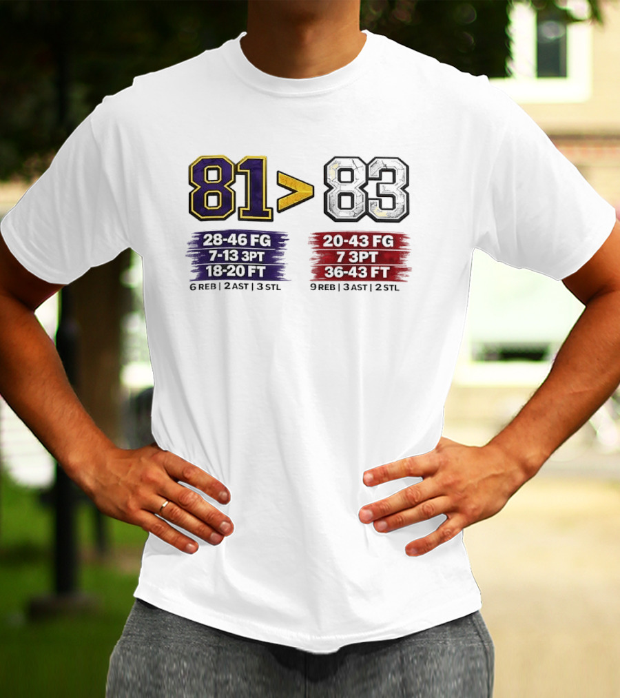 81 Greater Than 83 Kobe Bryant Legendary Performance Stats T-Shirt