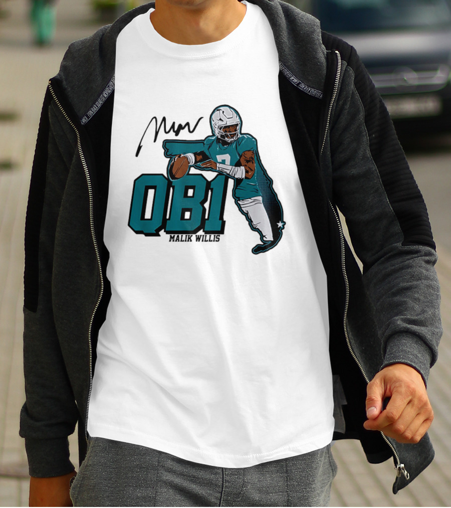 Malik Willis QB1 Miami Dolphins Quarterback 7 Football T-Shirt