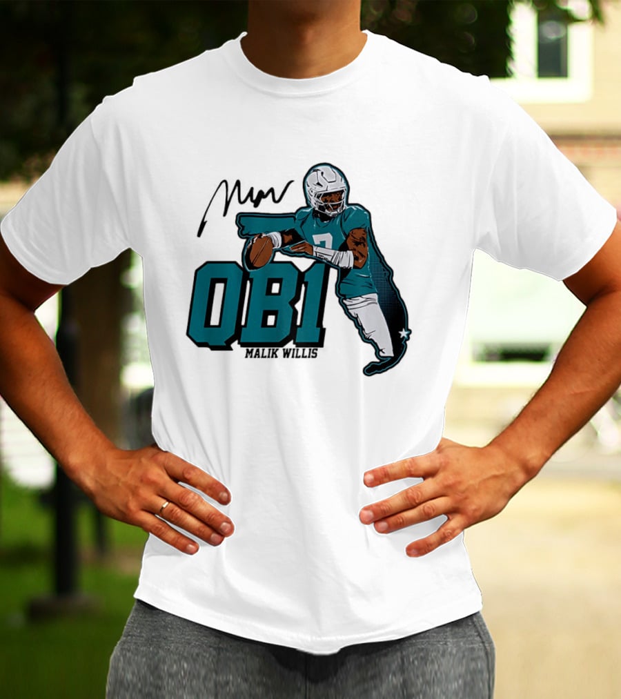 Malik Willis QB1 Miami Dolphins Quarterback 7 Football T-Shirt