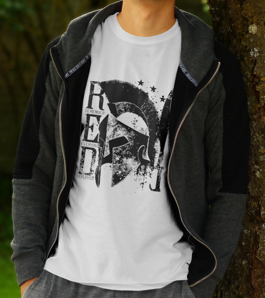 R.E.D. Remember Everyone Deployed Spartan Helmet Stars T-Shirt