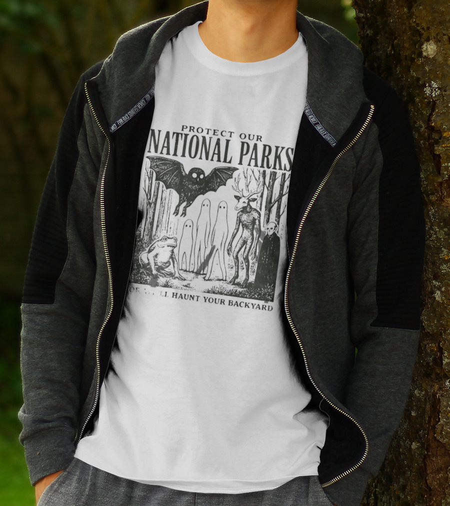 Protect Our National Parks Mothman Bigfoot Ghost Deer Cryptid Horror Characters T-Shirt