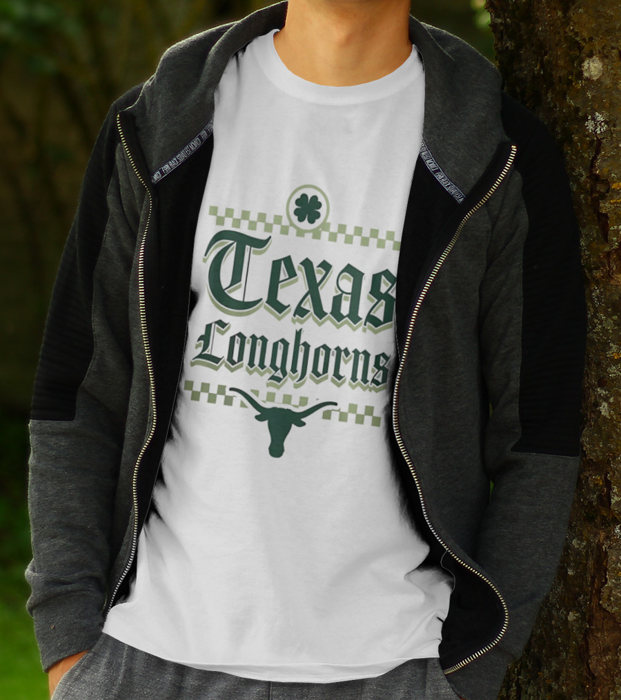 Texas Longhorns St Patrick's Day Clover Shamrock Checkerboard T-Shirt