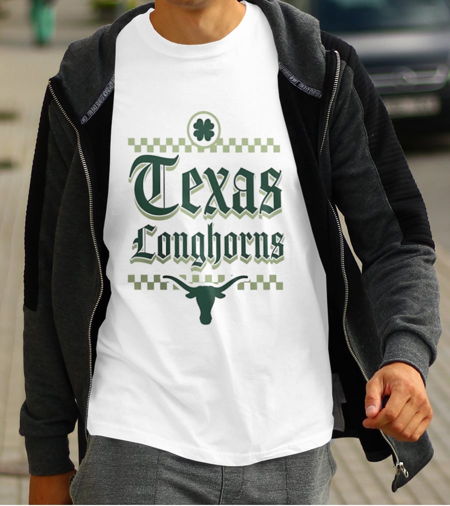 Texas Longhorns St Patrick's Day Clover Shamrock Checkerboard T-Shirt