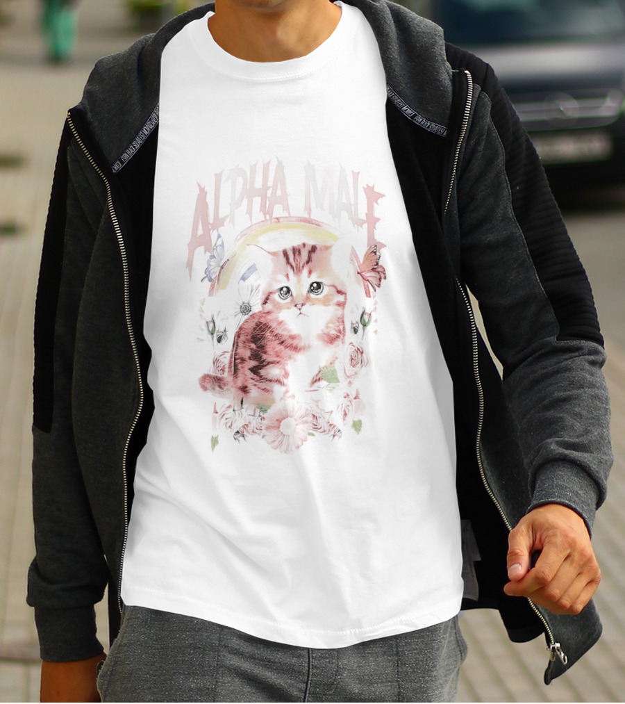 Alpha Male Cat With Floral And Butterfly T-Shirt