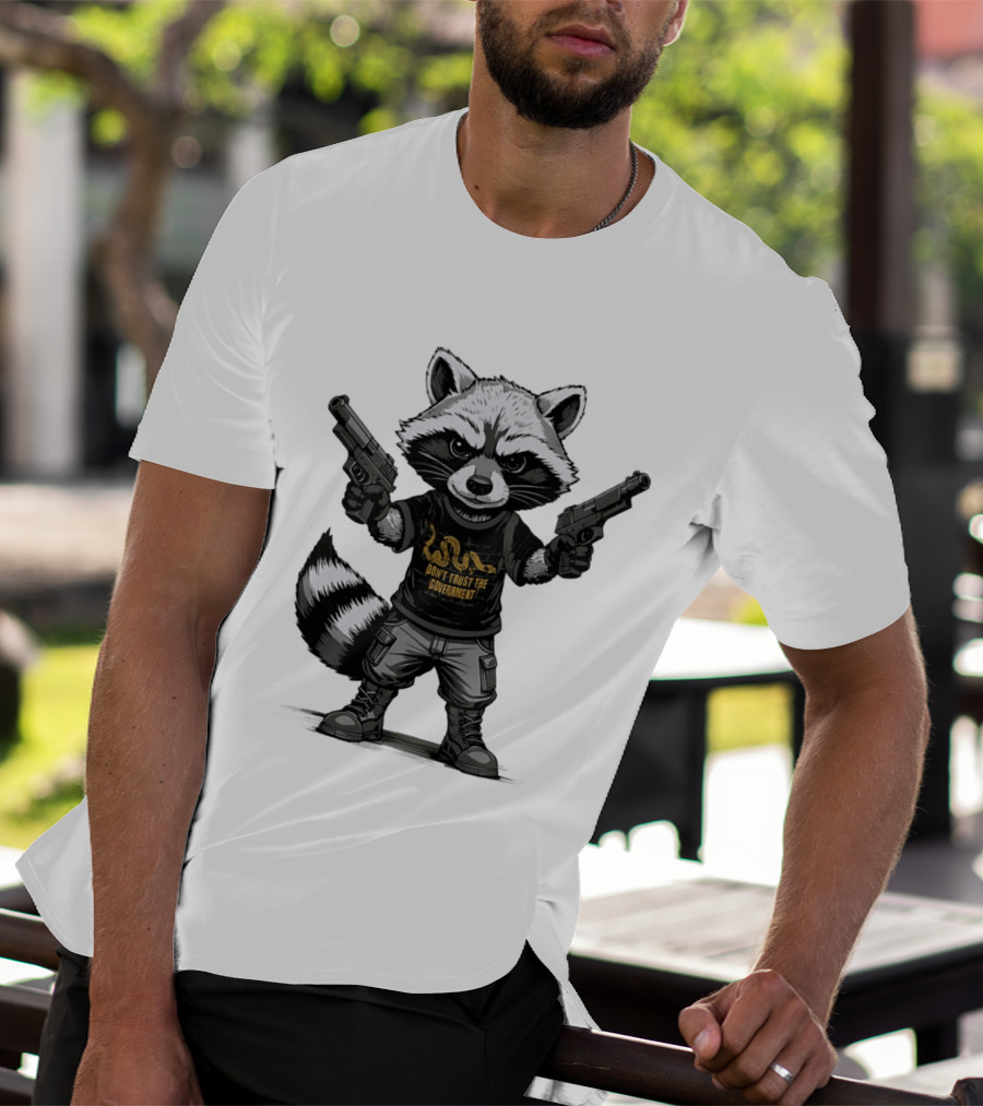 Raccoon With Dual Guns Don't Trust The Government Snake T-Shirt