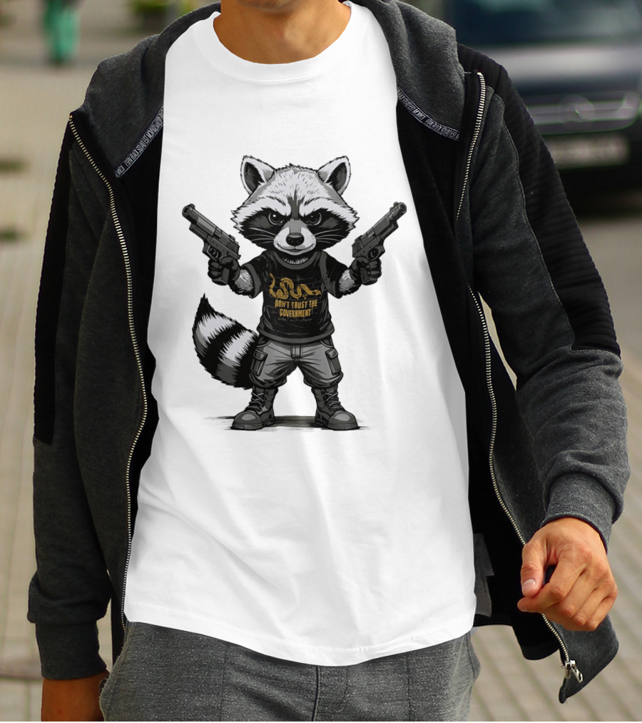 Raccoon With Dual Guns Don't Trust The Government Snake T-Shirt