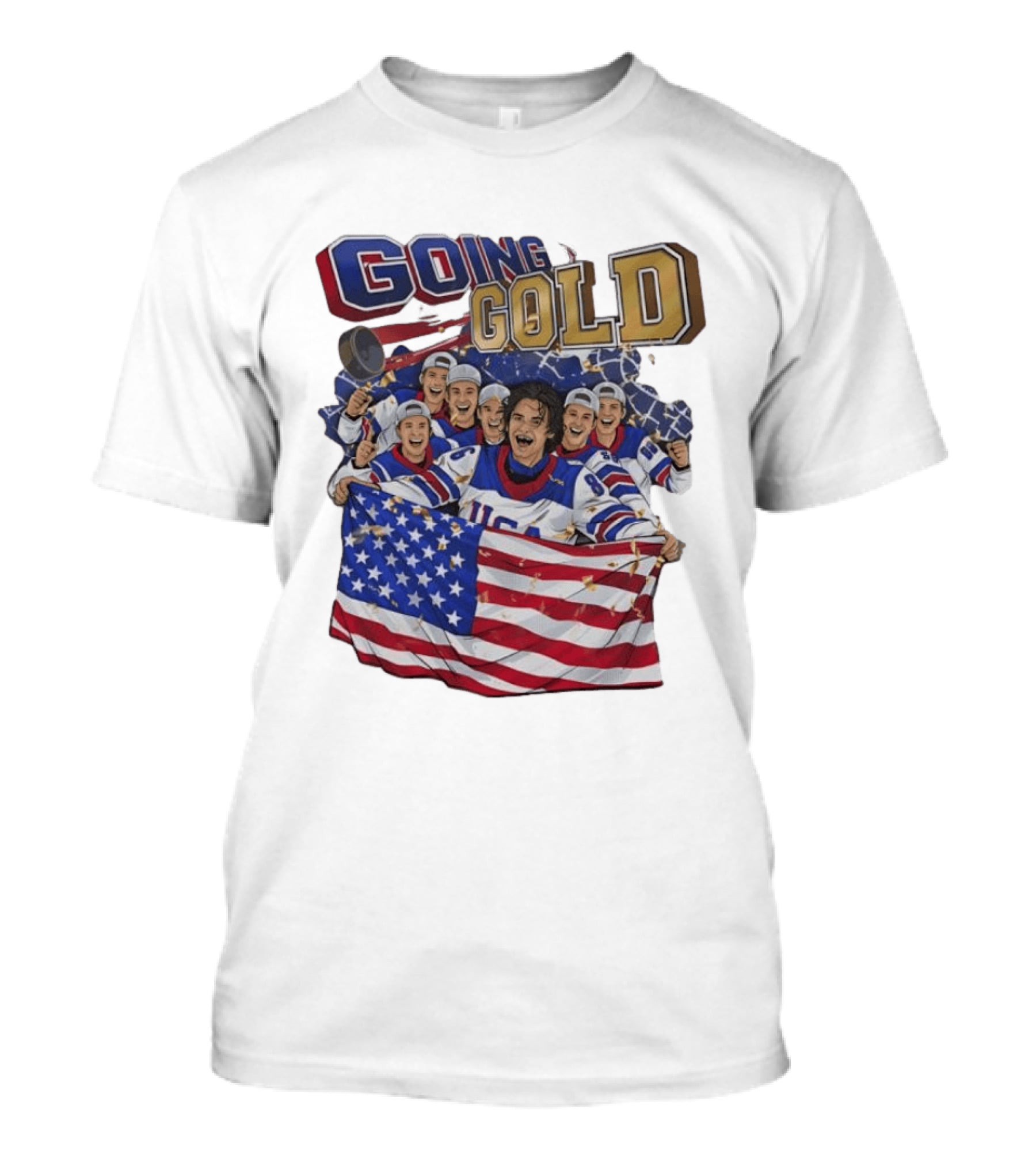 GOING GOLD USA Hockey Team Celebration With Flag T-Shirt