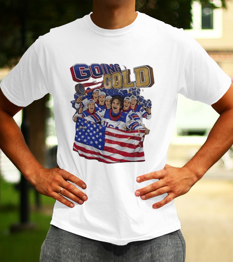 GOING GOLD USA Hockey Team Celebration With Flag T-Shirt