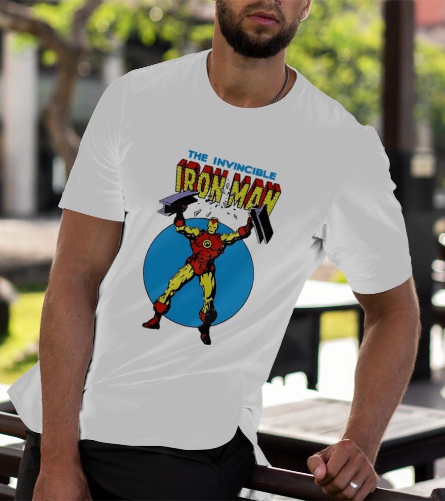 The Invincible Iron Man Bending Iron Bar Marvel Comic T-Shirt