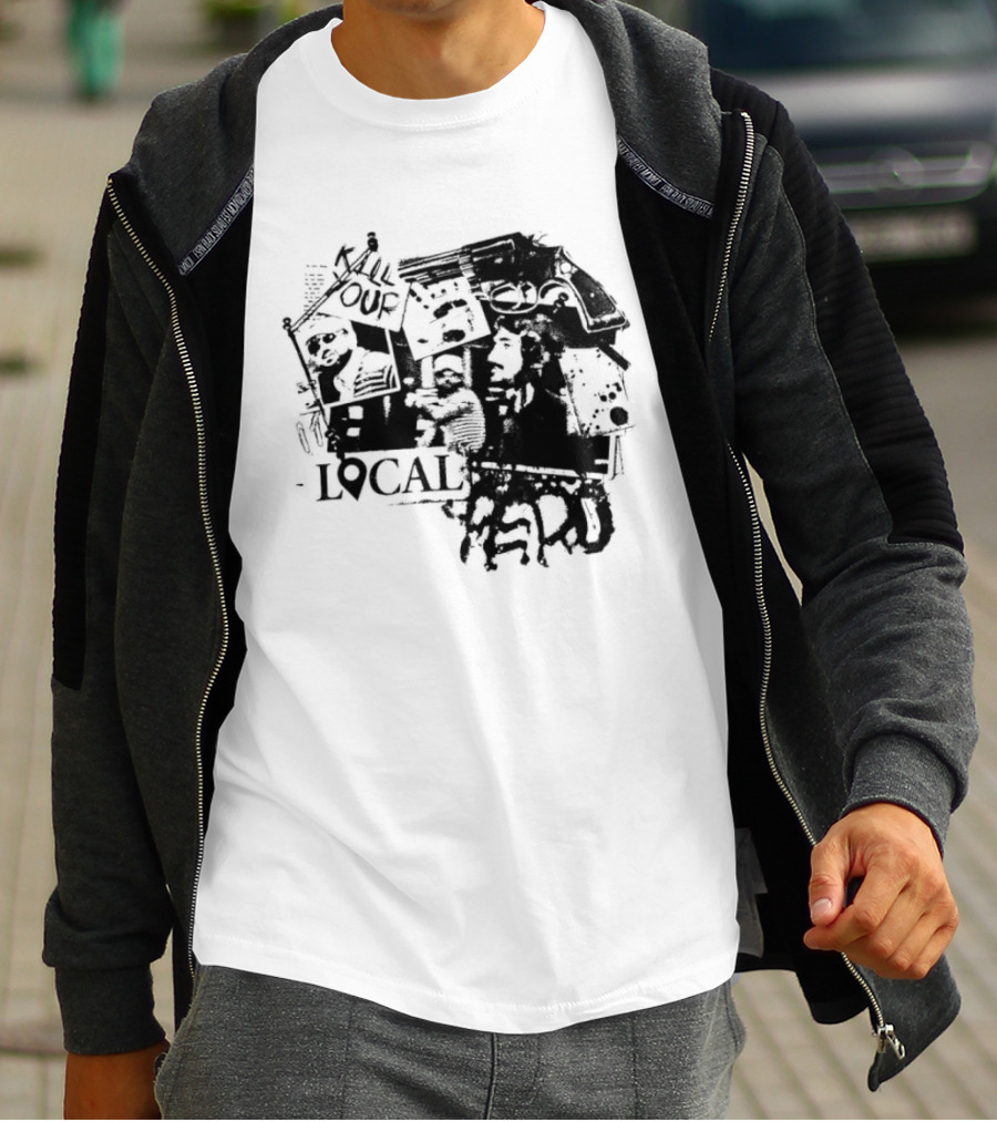 Kill Your Local Hero Revolver Collage Text Faces T-Shirt