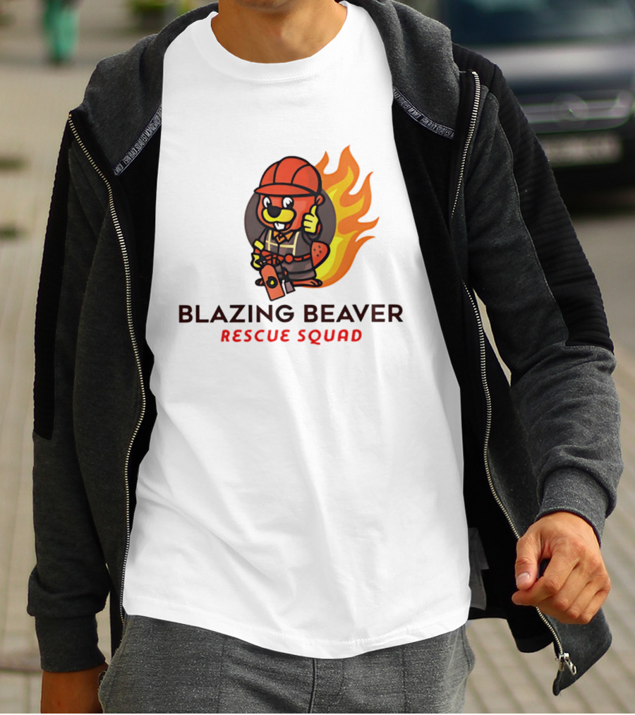 Blazing Beaver Firefighter Mascot Rescue Squad Flame T-Shirt