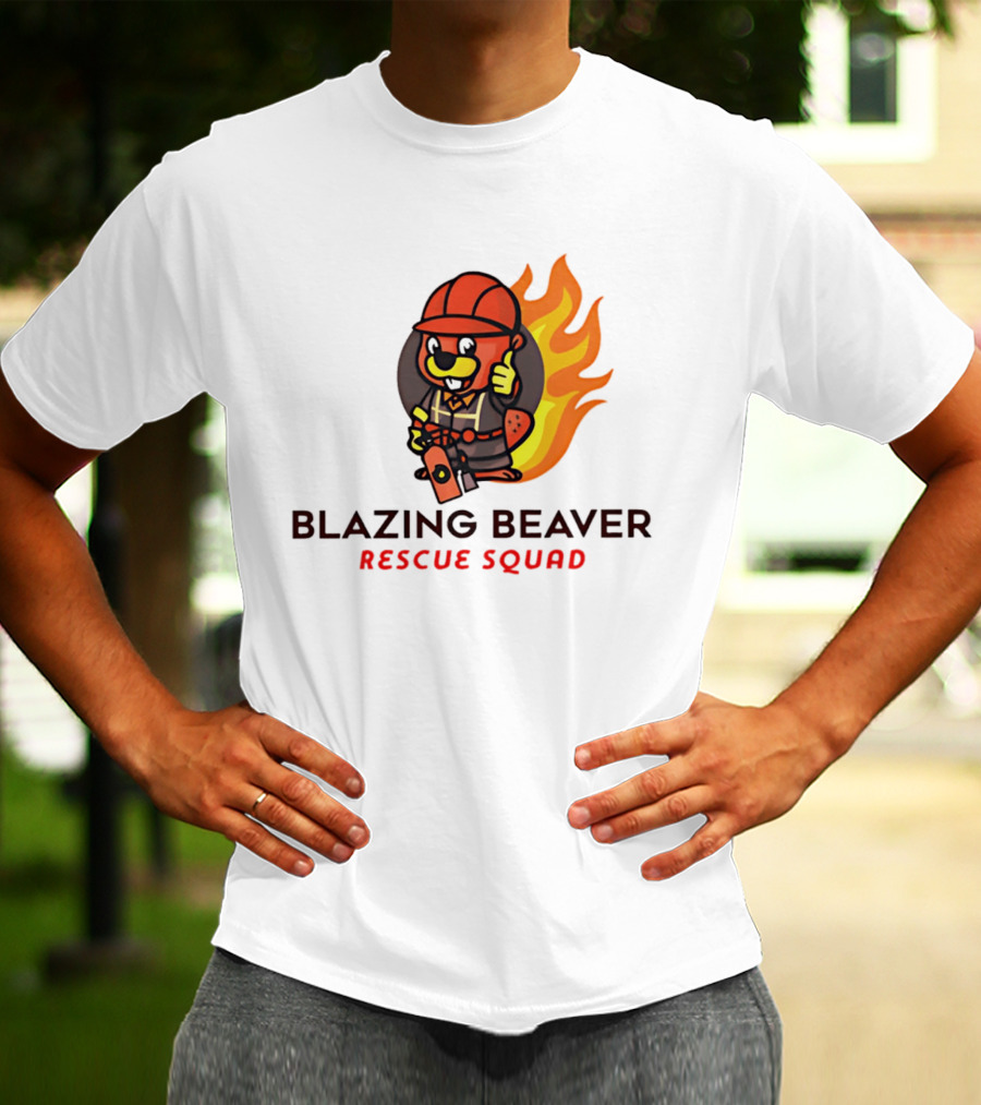Blazing Beaver Firefighter Mascot Rescue Squad Flame T-Shirt