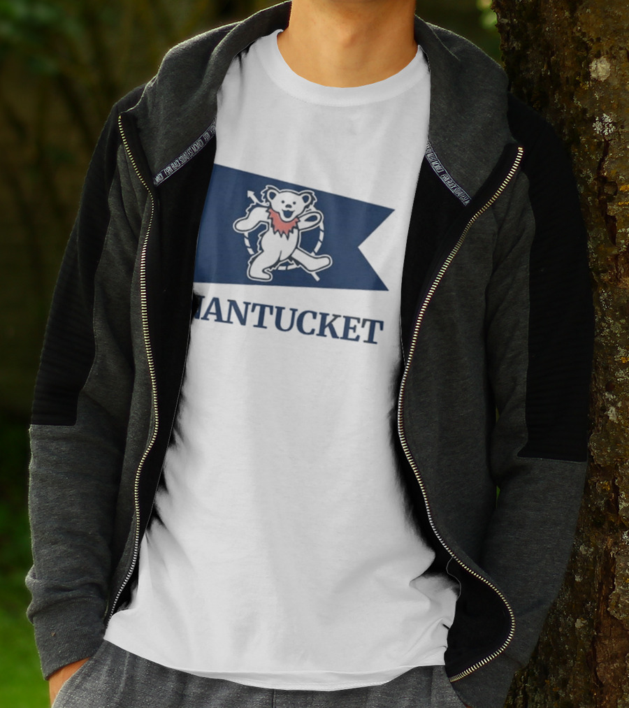 Nantucket Bear With Flag And Pink Scarf T-Shirt