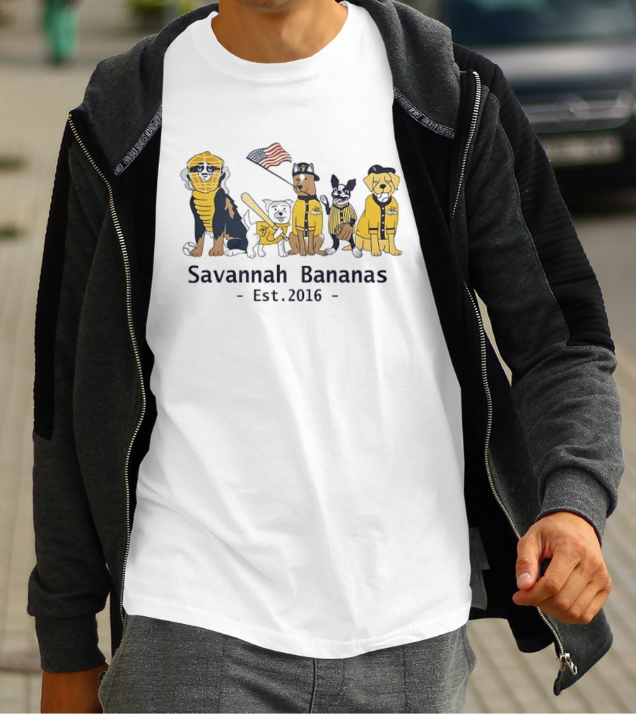 Savannah Bananas Est 2016 Dogs With Baseball And American Flag T-Shirt