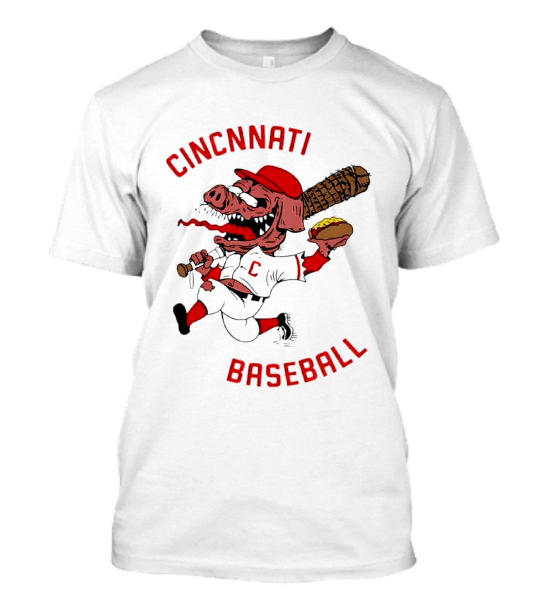 Cincinnati Baseball Pig Holding Hot Dog Bat T-Shirt
