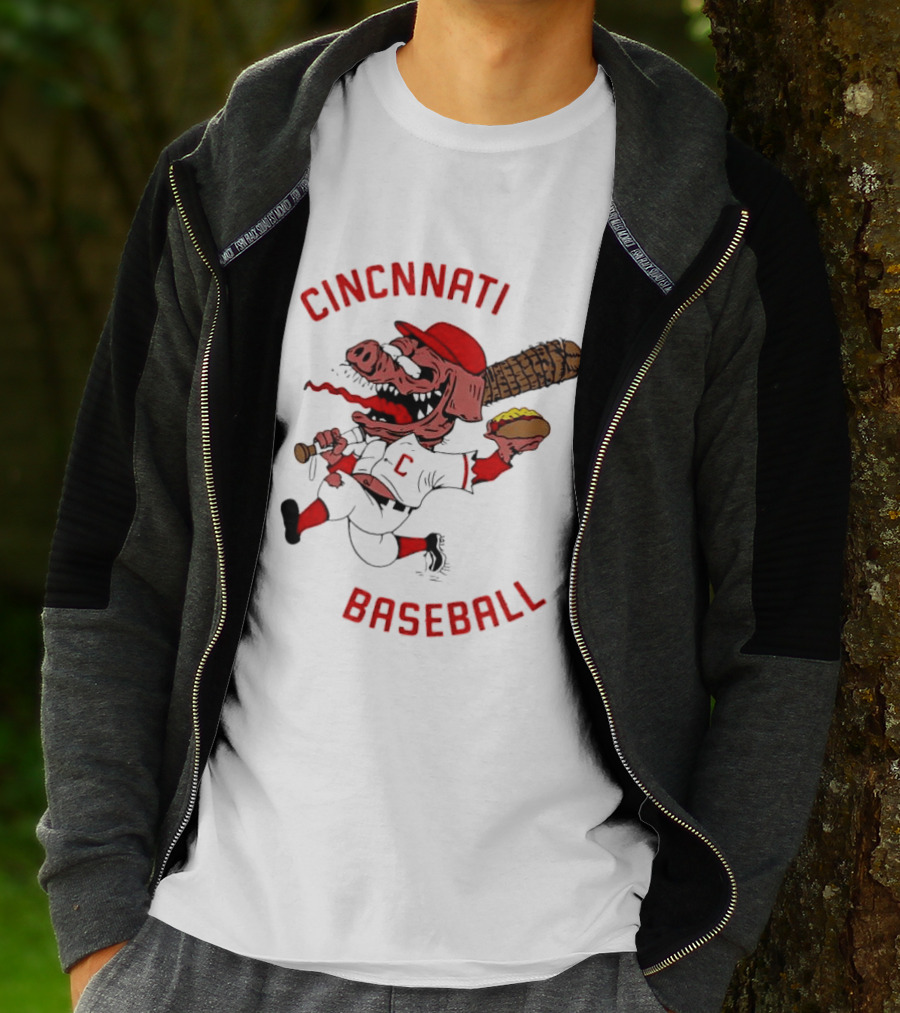 Cincinnati Baseball Pig Holding Hot Dog Bat T-Shirt