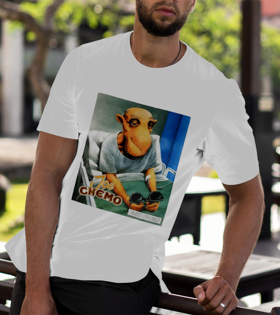 Joe Chemo Hospital Gown Character In Bed Holding Sunglasses T-Shirt