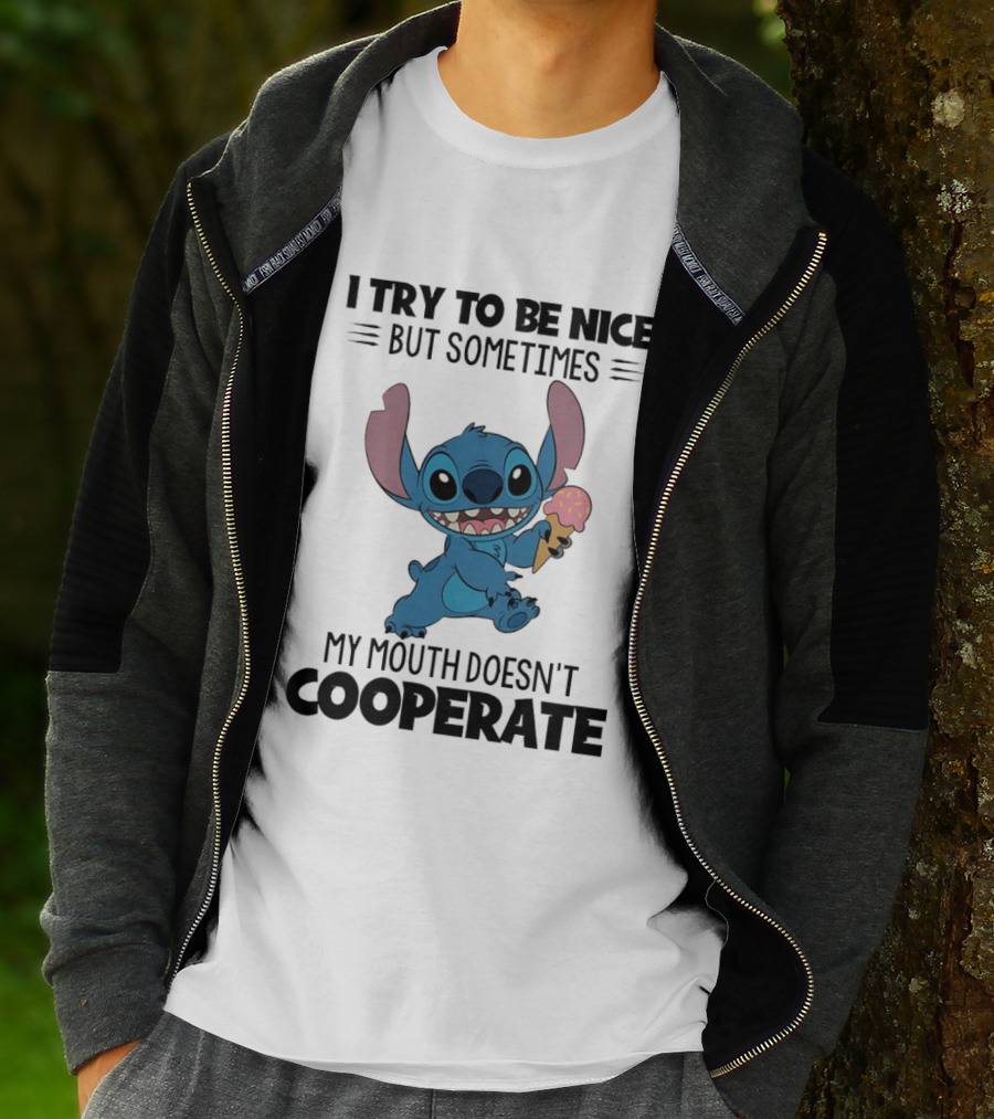 Stitch I Try To Be Nice But Sometimes My Mouth Doesn't Cooperate Ice Cream T-Shirt