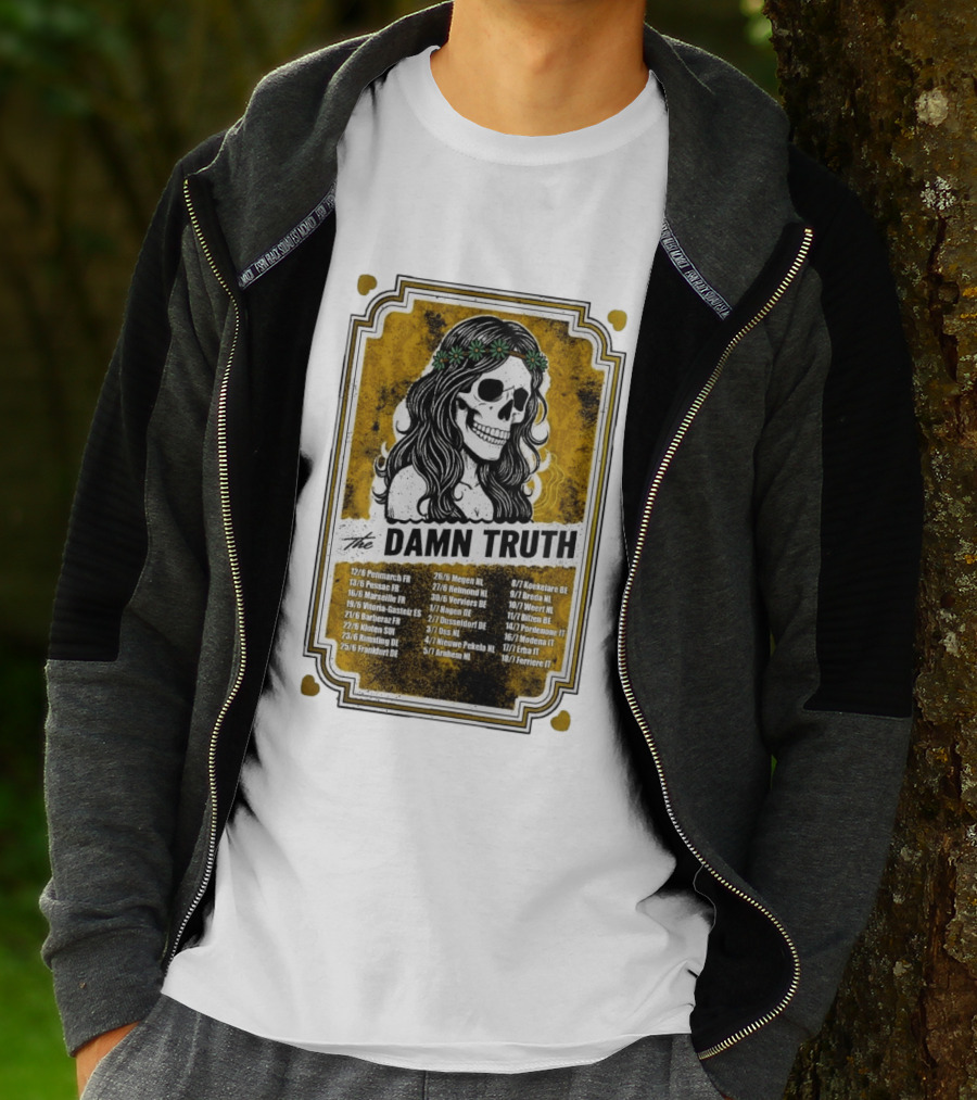 The Damn Truth 2026 European Tour Skull Art Dates France Germany Italy Belgium Netherlands T-Shirt