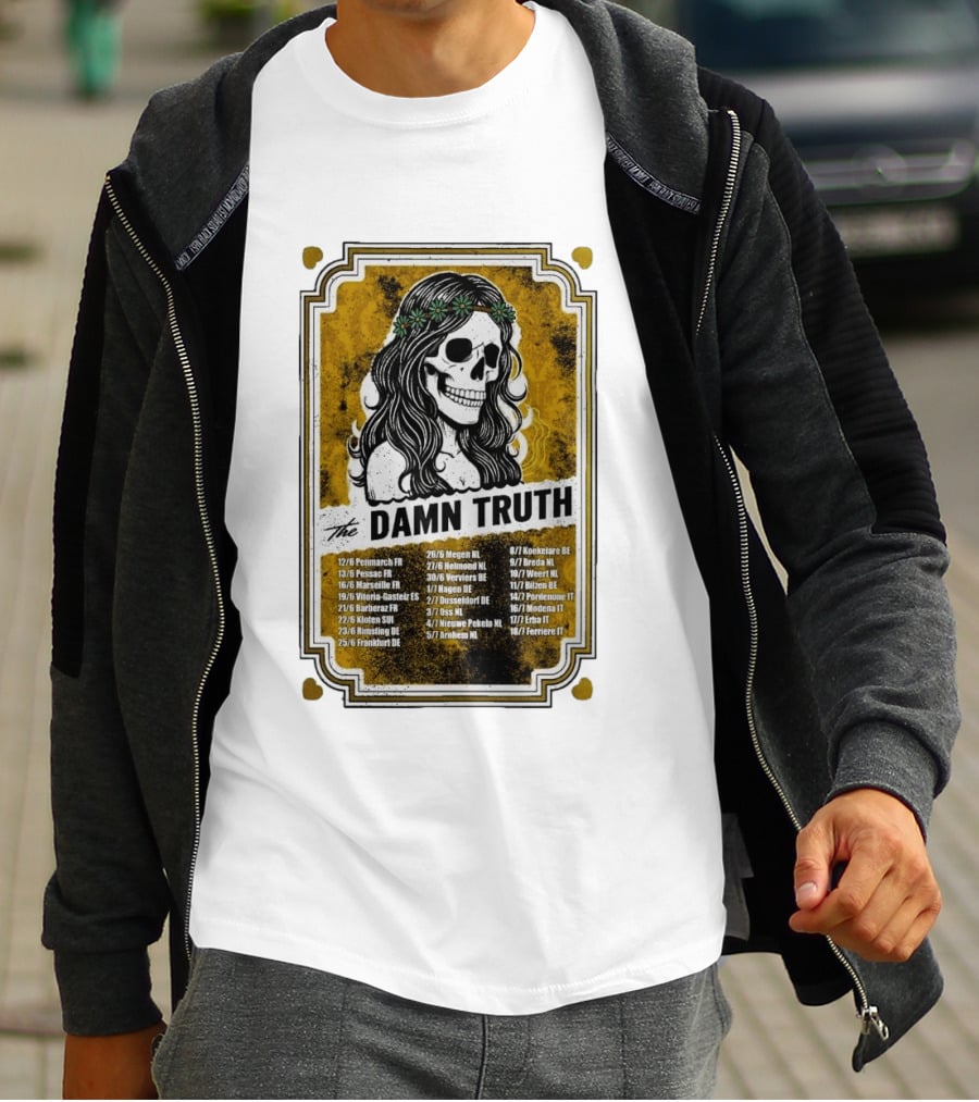 The Damn Truth 2026 European Tour Skull Art Dates France Germany Italy Belgium Netherlands T-Shirt