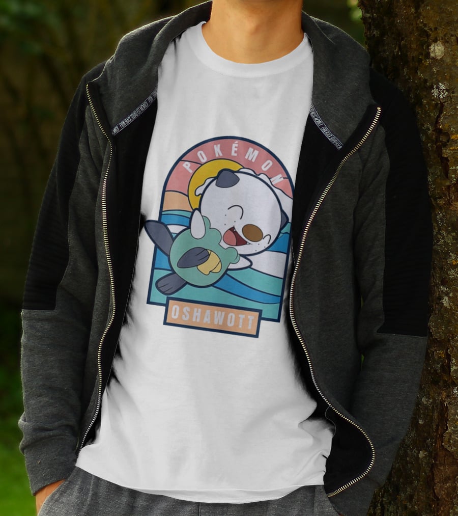 Pokémon Oshawott Playful Cartoon Wave Scene T-Shirt