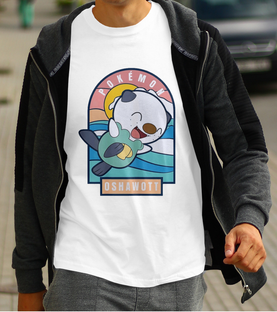 Pokémon Oshawott Playful Cartoon Wave Scene T-Shirt