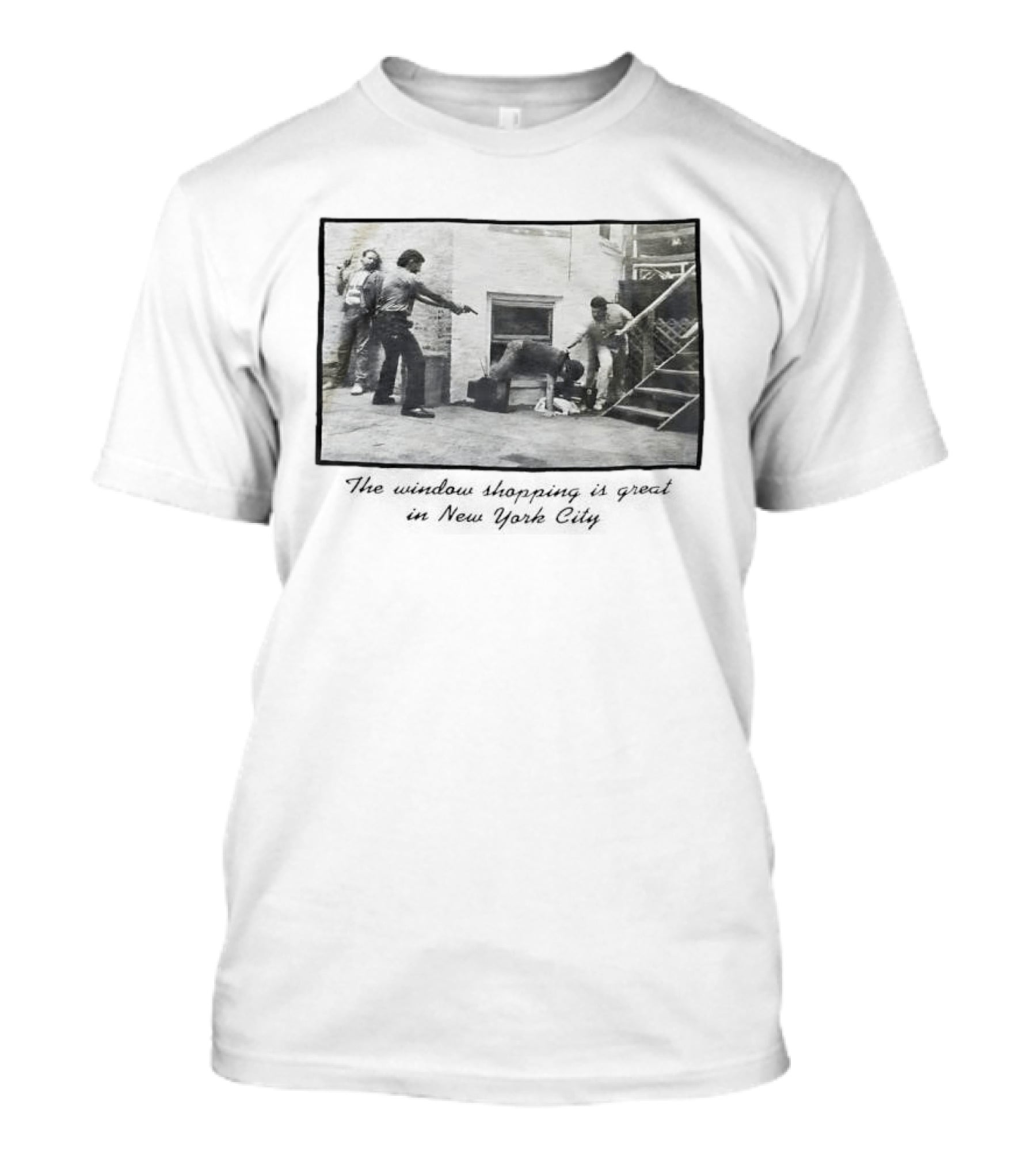 New York City Vintage Scene: Satirical Take On Urban Window Shopping T-Shirt