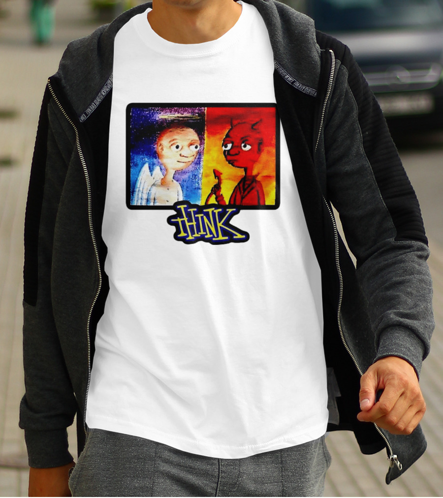 90s Classic Think Angel Vs Devil Cartoon TV Skateboard T-Shirt