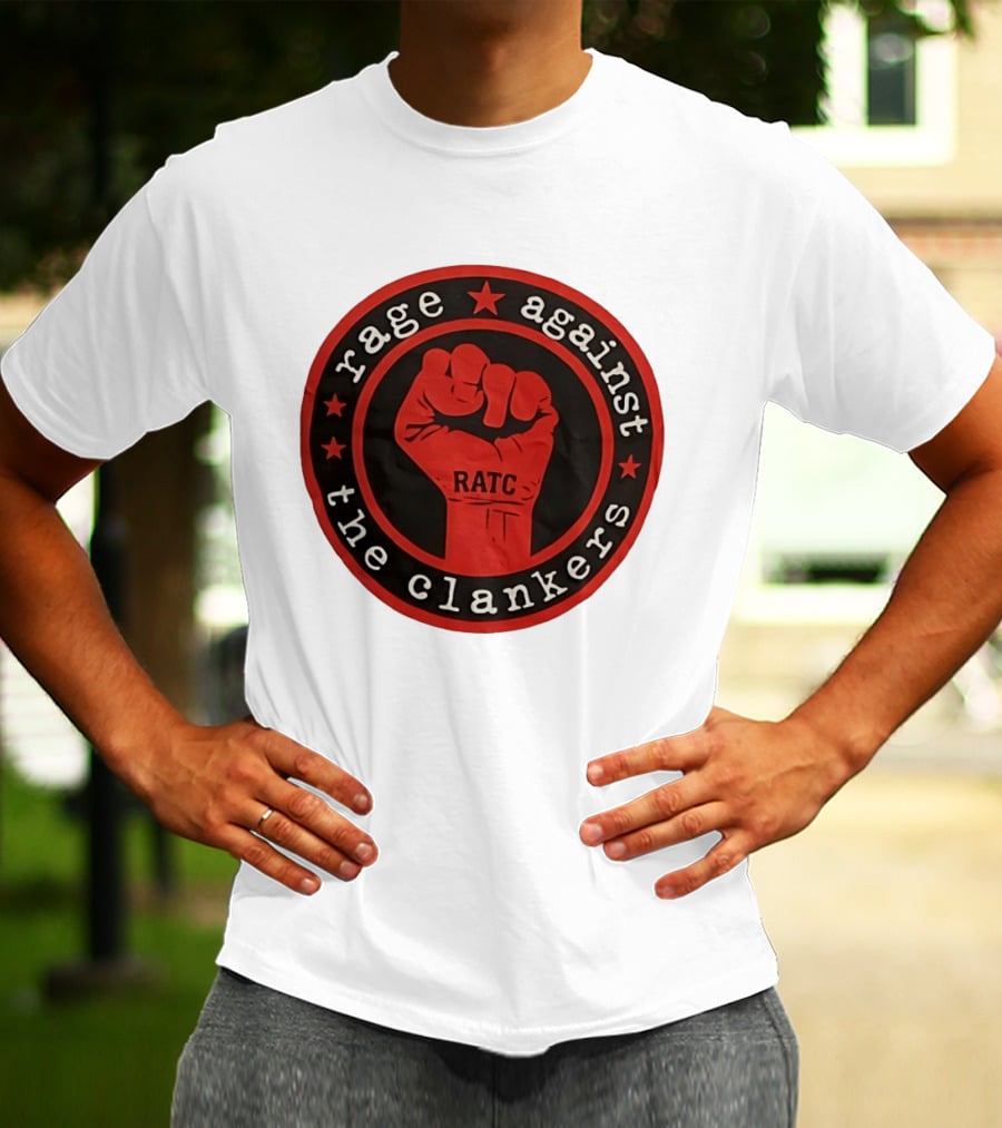 Rage Against The Clankers RATC Fist Emblem With Stars T-Shirt
