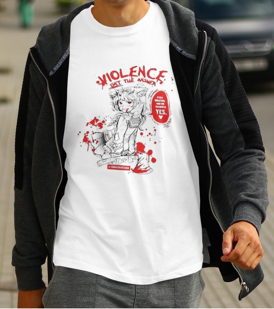 Violence Isn't The Answer It Is A Question And The Answer Is Yes Anime Blood Splatter Manga T-Shirt