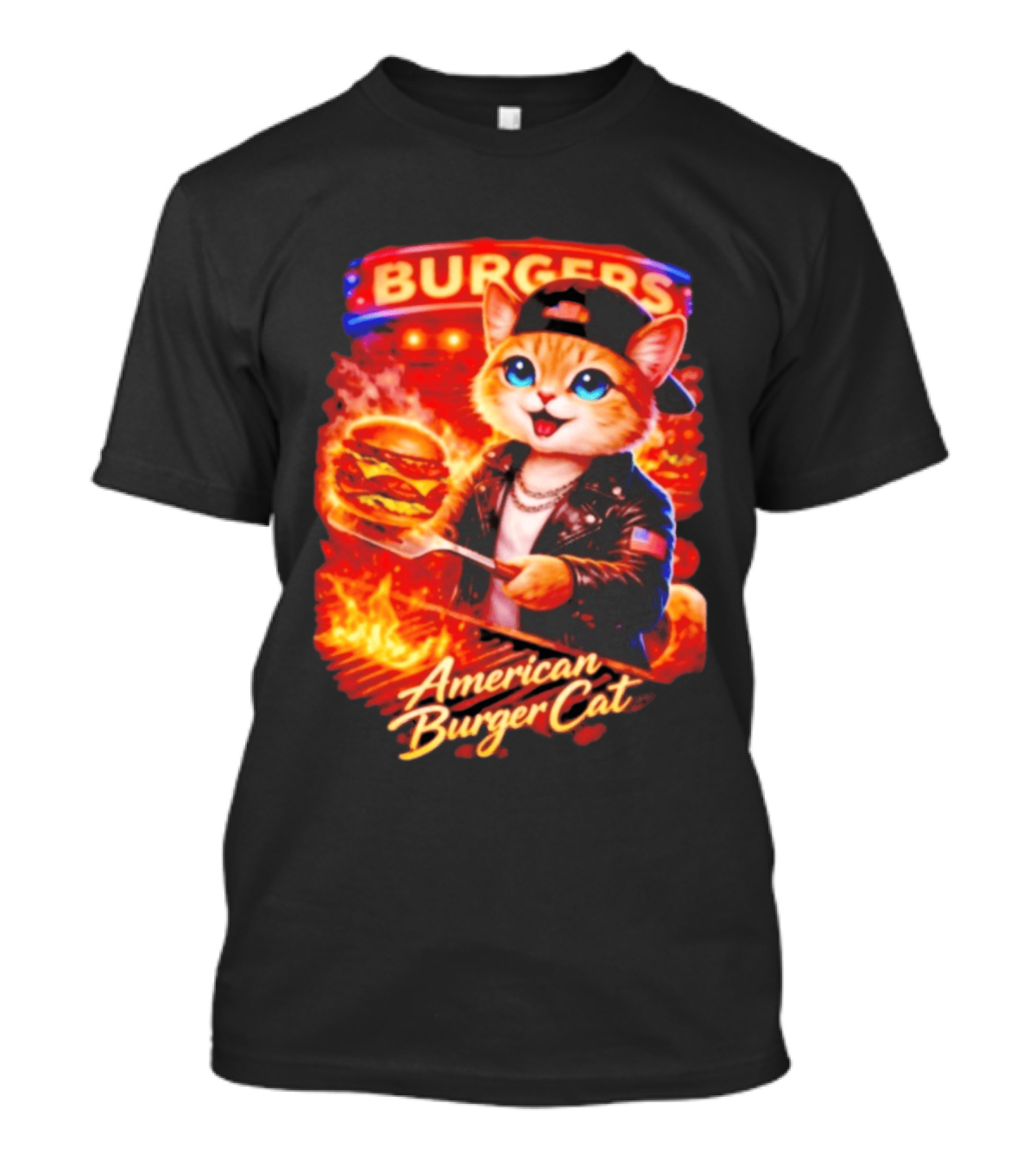 Burgers Flame Grilling American Burger Cat Fun T-Shirt