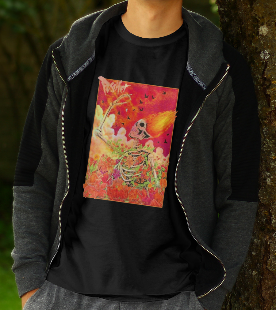 Puscifer March 31 2026 Thomas Wolfe Auditorium Asheville NC Skeleton Flames Flowers T-Shirt