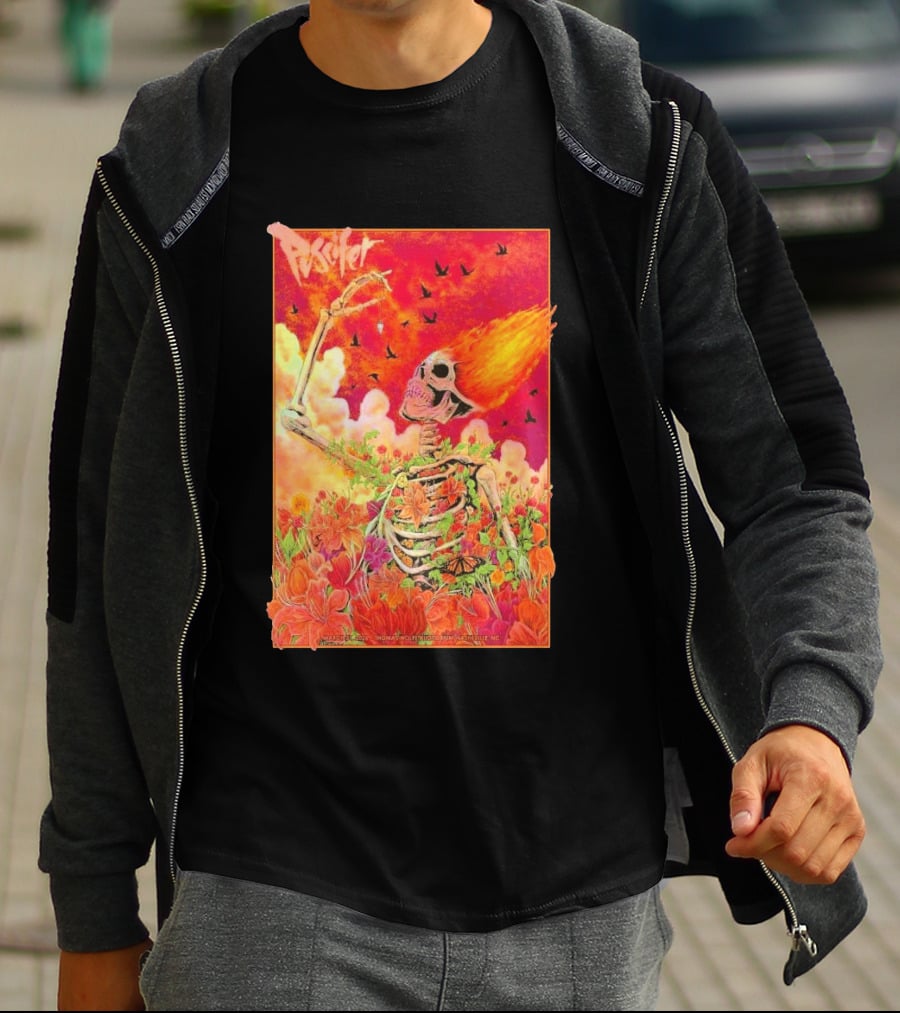 Puscifer March 31 2026 Thomas Wolfe Auditorium Asheville NC Skeleton Flames Flowers T-Shirt