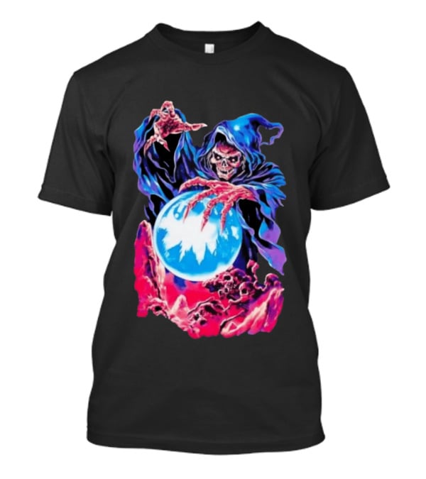 Grim Reaper Crystal Ball Skull Mystical Skeleton Hooded Cloak T-Shirt