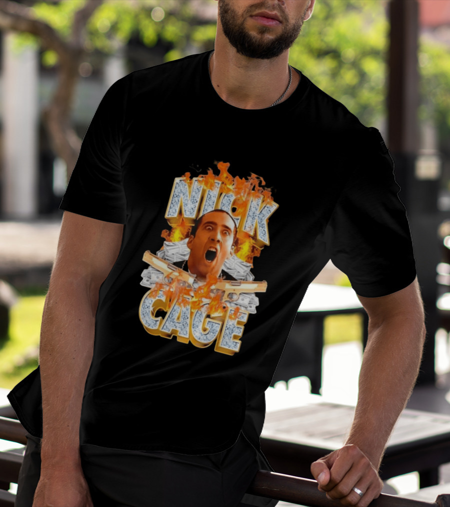 Nick Cage Castor Troy Money 90s Flames Gun Scene T-Shirt