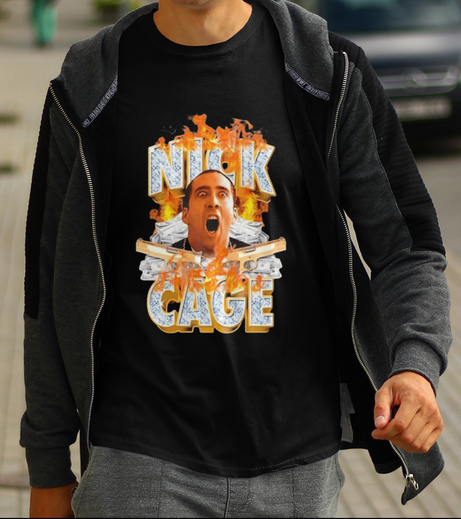 Nick Cage Castor Troy Money 90s Flames Gun Scene T-Shirt