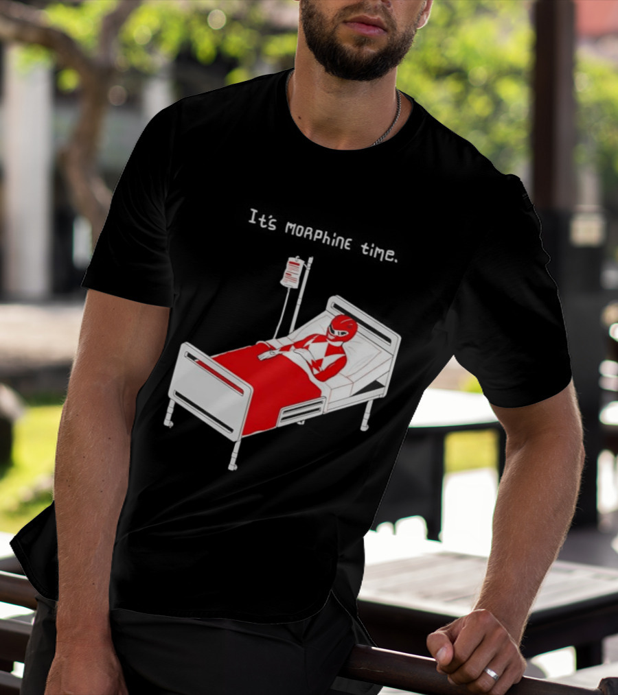 Red Ranger It's Morphin Time Power Rangers On Hospital Bed Scene T-Shirt