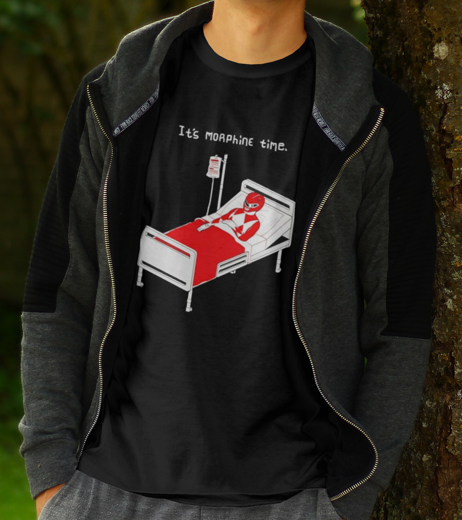 Red Ranger It's Morphin Time Power Rangers On Hospital Bed Scene T-Shirt