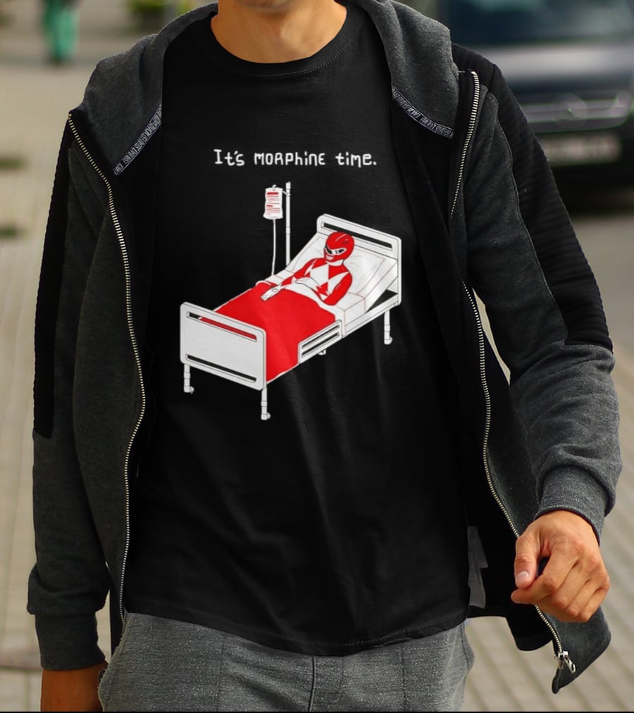 Red Ranger It's Morphin Time Power Rangers On Hospital Bed Scene T-Shirt