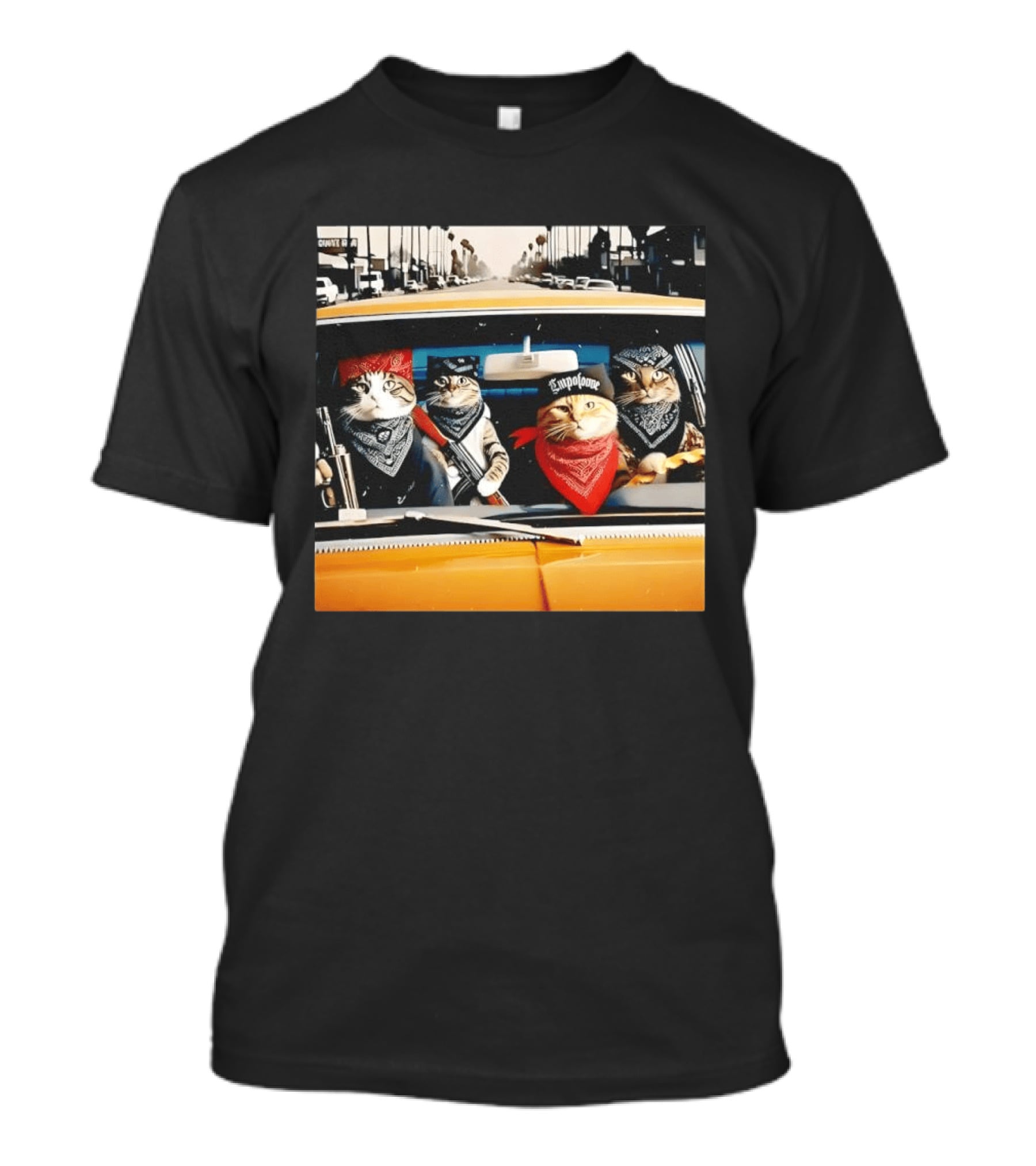 Gangster Cats In Lowrider Car With Bandanas And Guns T-Shirt